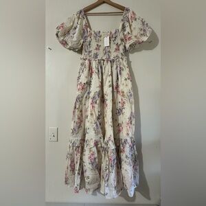LoveShackFancy Beige Floral Smocked Dress